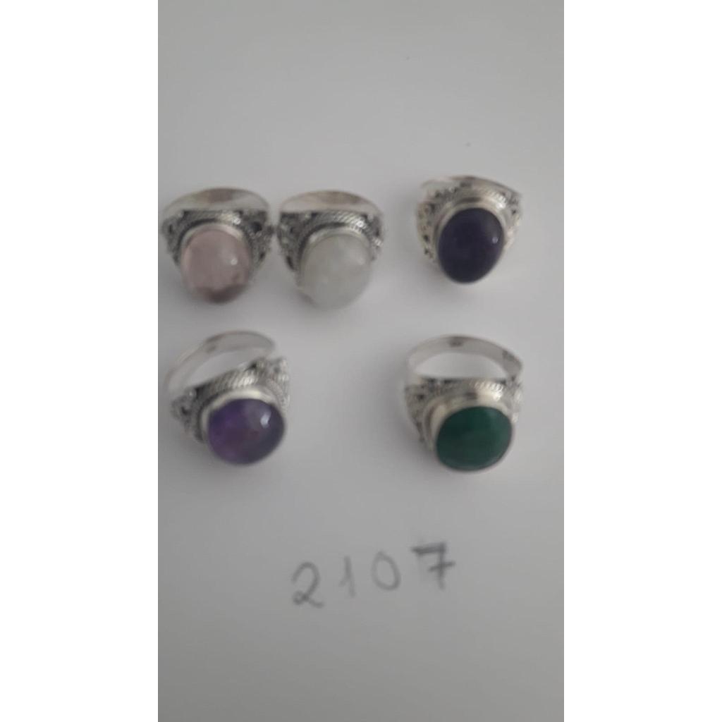 Anillo Pied. Nat. Jade, Turq, Luna, Cuarzo , Amast. 2107