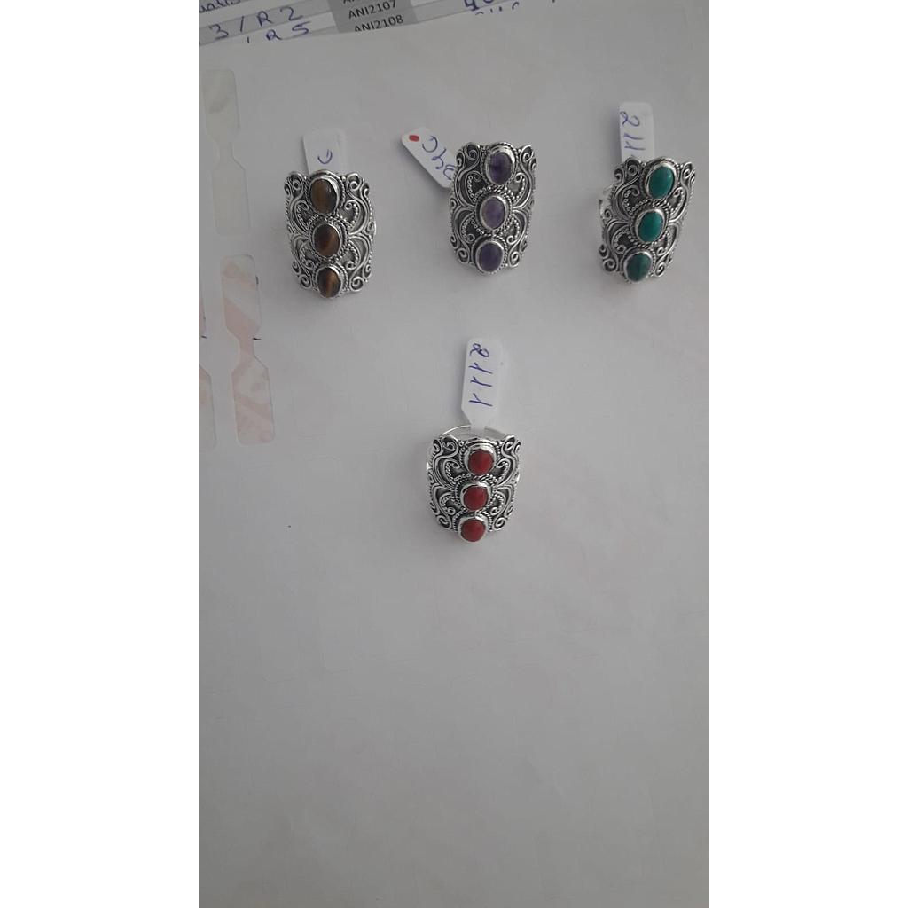 Anillo Pied. Nat.Turq. Onix. Coral 2111