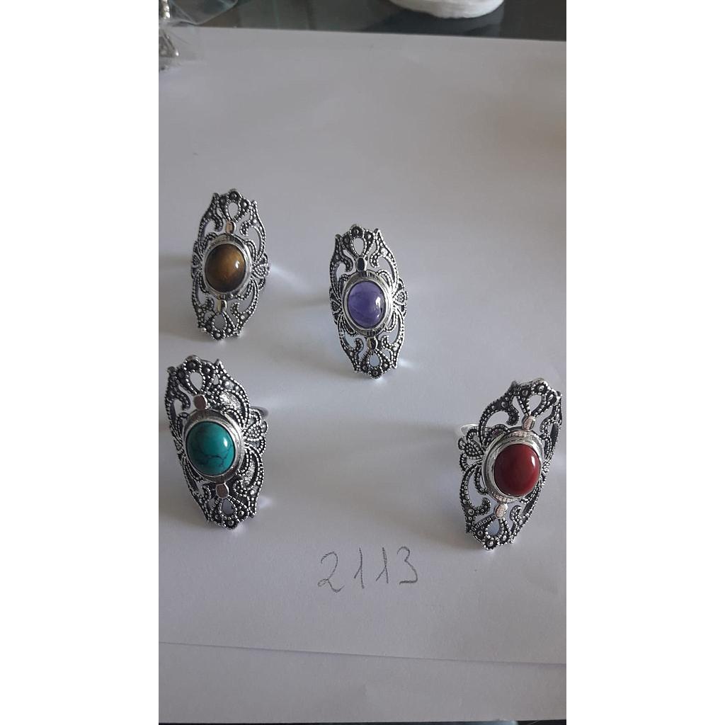 Anillo Pied. Nat. Turq. Amat. Ojo Tig. Coral 2113