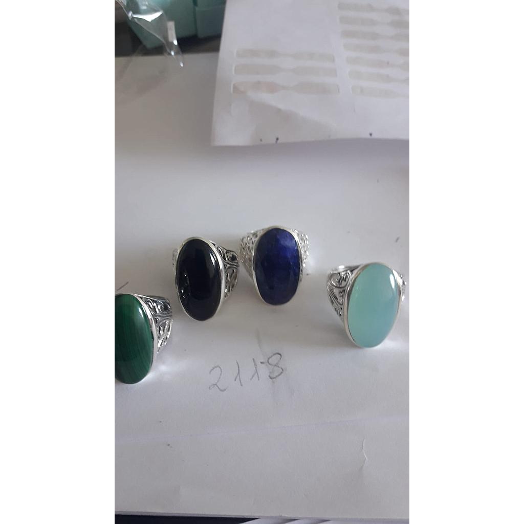 Anillo Pied. Nat. Onix, Lapiz, Jade, Agua 2118