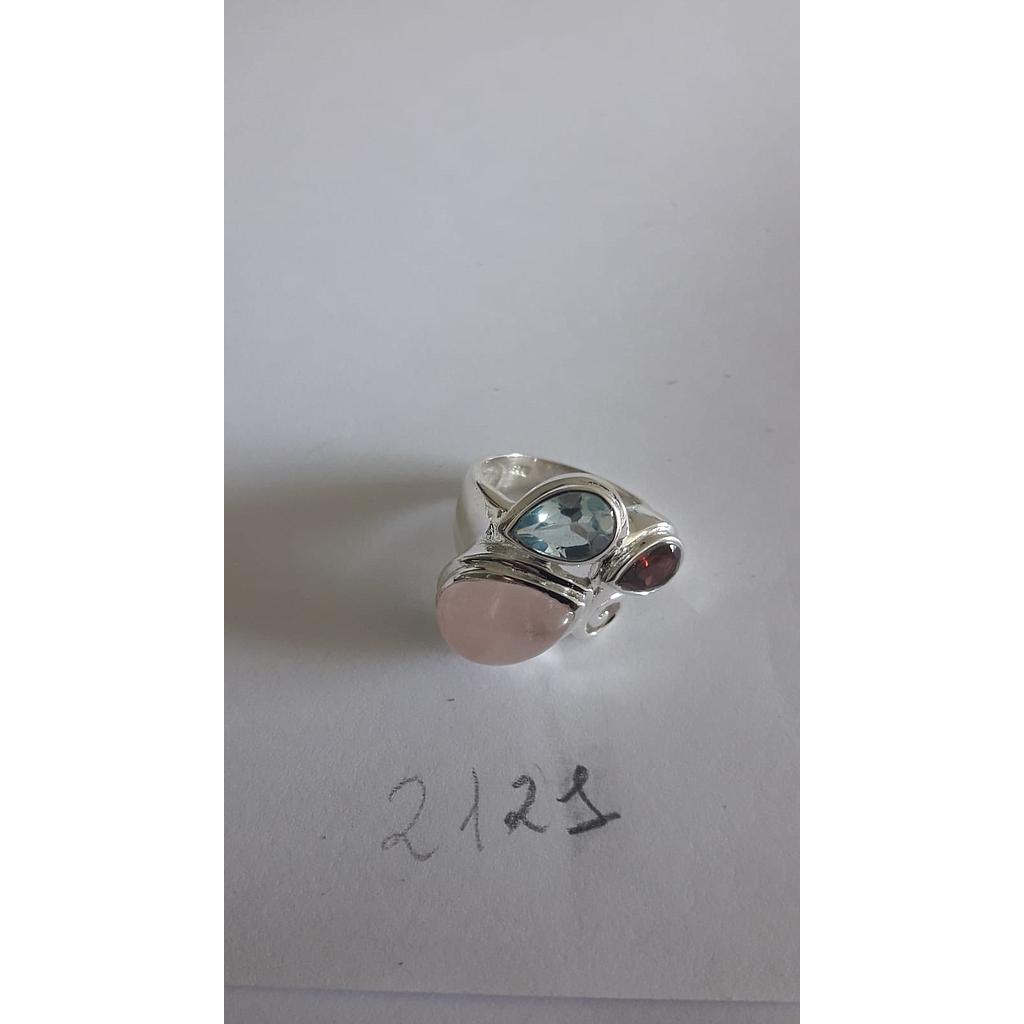 Anillo Pied. Nat. Multi. Cuarz, Agua Mar. Granate  2121