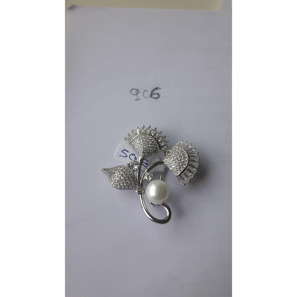 Broche Plata Zirconita Ramillete Baguette + Perla  906