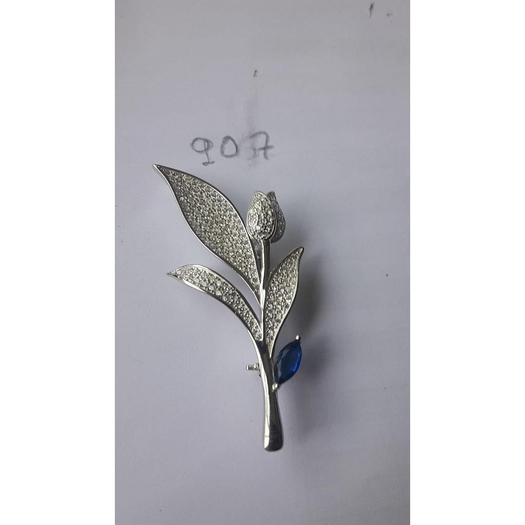 Broche Plata Zirconita Tulipan Zafiro Azul  907