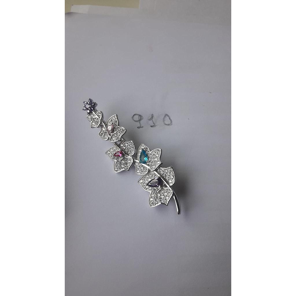 Broche Plata Zirconita Hoja Parra Multicolor 910