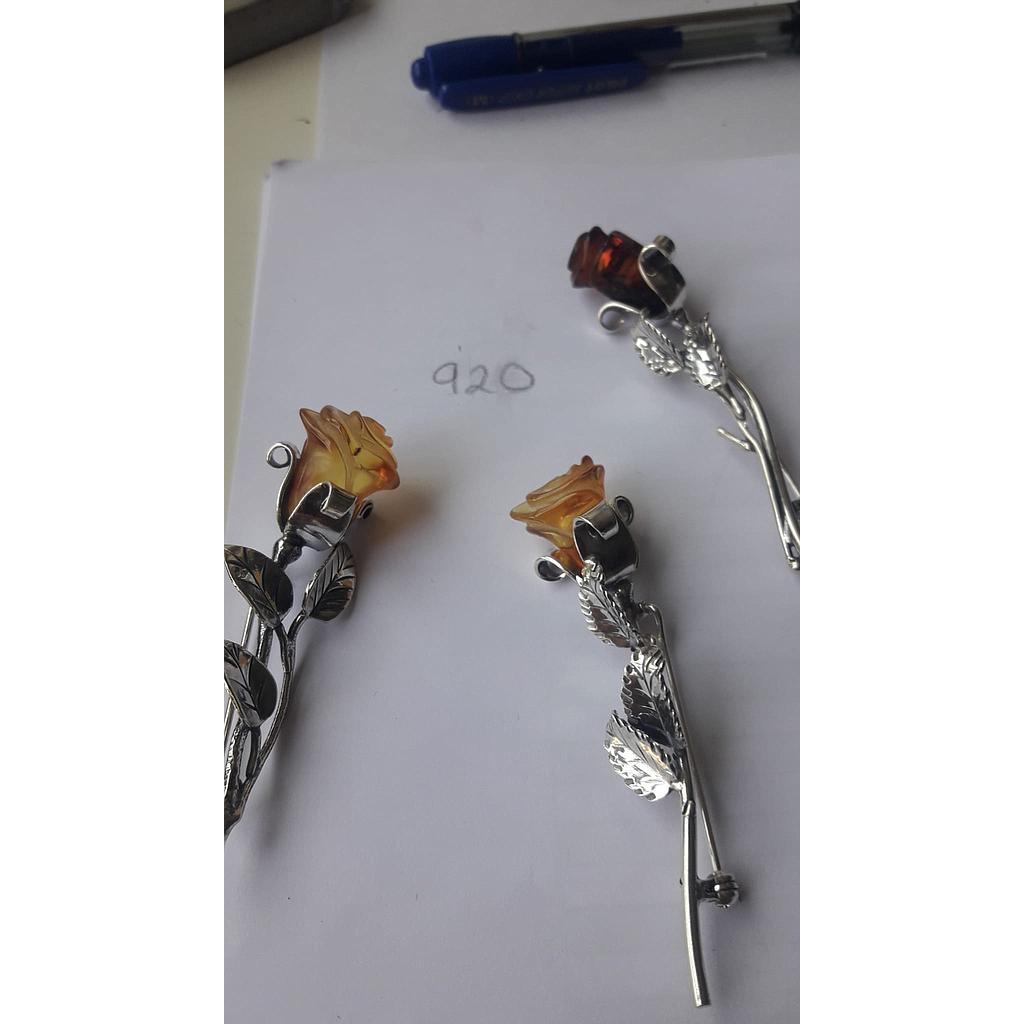Broche Plata Ambar Forma Rosa 920