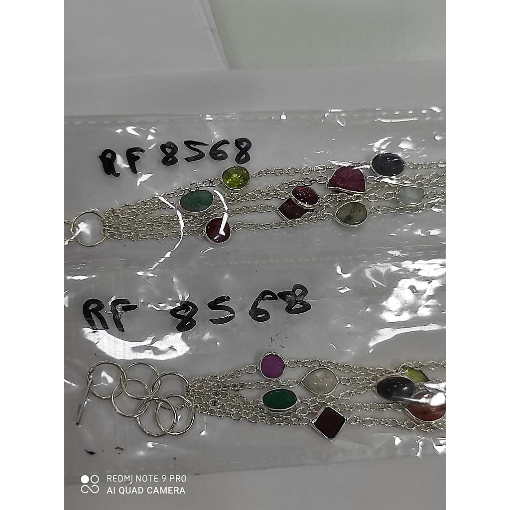 Puls. Plata Multicadenas con Piedras Colores 8568