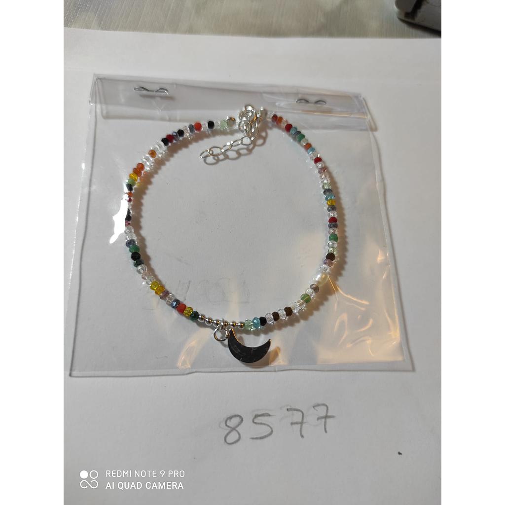Puls. Plata Bolitas Multicolor + Luna colgando 8577
