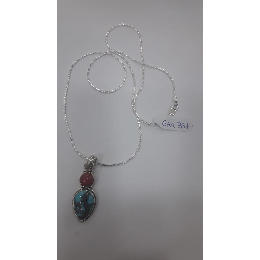 Garg. Plata Pied. Nat. + Colgante Turq. Coral 397