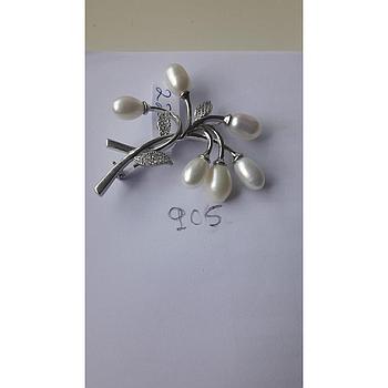 Broche Plata Zirconita Ramillete Hojas 5 Perlas 905