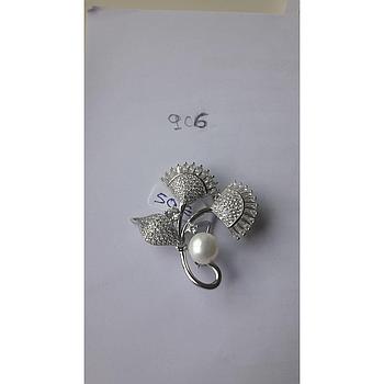 Broche Plata Zirconita Ramillete Baguette + Perla  906