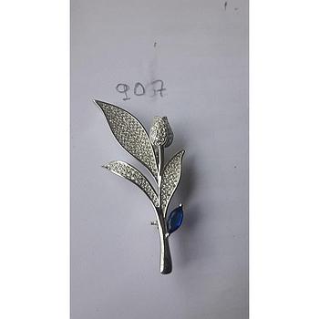 Broche Plata Zirconita Tulipan Zafiro Azul  907