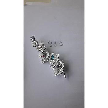 Broche Plata Zirconita Hoja Parra Multicolor 910